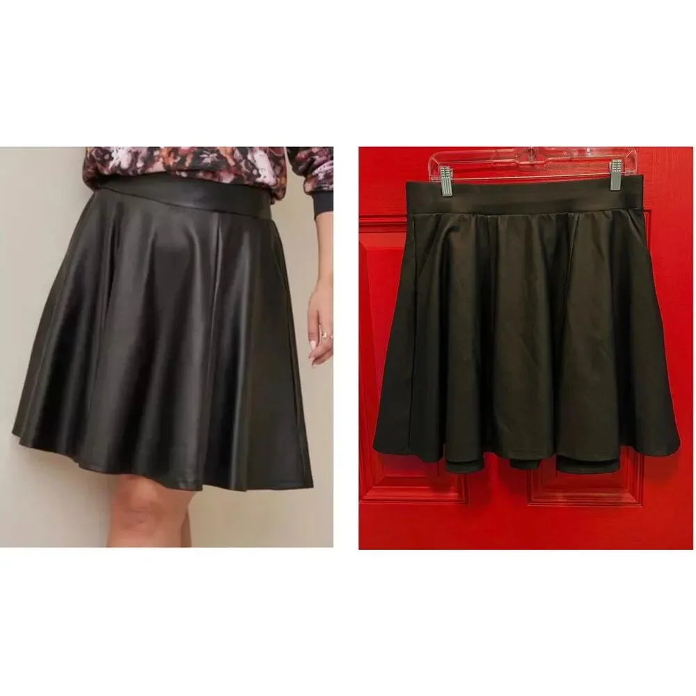 New Sexy Torrid 00 (size 10) Faux Leather‎ Coated Studio Luxe Skater Black Skirt